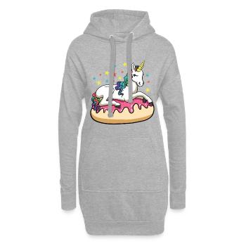 Süßes buntes Sterne Einhorn sitzt auf einem Donut - Hoodie-Kleid - Grau meliert - Vorne