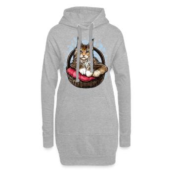 Chat Maine Coon - Sweat-shirt à capuche long Femme - gris chiné - Devant