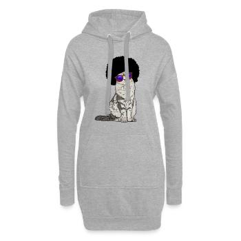 Katze mit Afro und Sonnenbrille Geschenkidee - Hoodie-Kleid - Grau meliert - Vorne