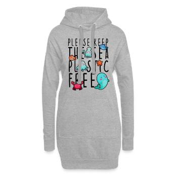 Süßes Anti Plastik Ozean Tiere Shirt - Sweat-shirt à capuche long Femme - gris chiné - Devant