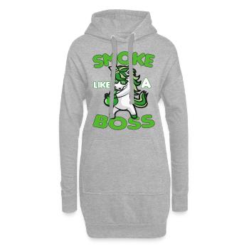 SMOKE LIKE A BOSS Licorne fumante Weed Kiffer - Sweat-shirt à capuche long Femme - gris chiné - Devant
