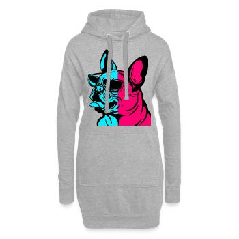 Bulldog français Lunettes de soleil cool chien - Sweat-shirt à capuche long Femme - gris chiné - Devant