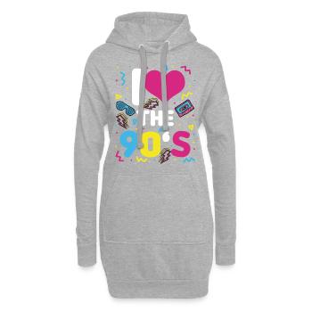 I LOVE 90 Années 90 Rétro Vintage 1990 - Sweat-shirt à capuche long Femme - gris chiné - Devant