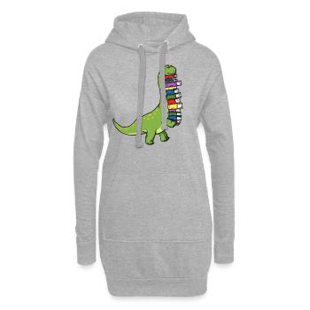 Dinosaur Dino livre lecture livres Bookworm - Sweat-shirt à capuche long Femme - gris chiné - Devant