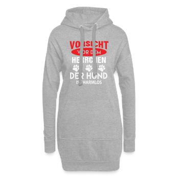 Vorsicht vor dem Herrchen der Hund ist Harmlos - Hoodie-Kleid - Grau meliert - Vorne