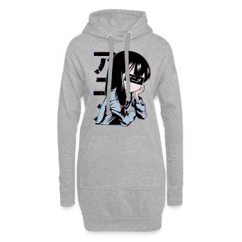 Anime écolière - Sweat-shirt à capuche long Femme - gris chiné - Devant