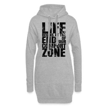 Life Begins at The End of Comfort Zone - Hoodie-Kleid - Grau meliert - Vorne
