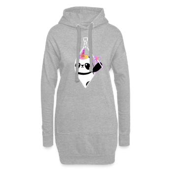 T-shirt Panda Licorne avec fermeture éclair - Sweat-shirt à capuche long Femme - gris chiné - Devant