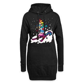 Skifahrendes Einhorn Ski Fahrer Skiurlaub - Hoodie-Kleid - Schwarz - Vorne