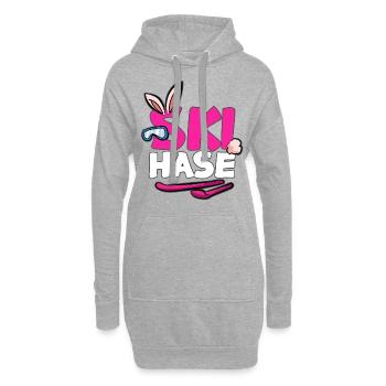 SKI HASE Skihase Schneehase Schnee Häschen - Hoodie-Kleid - Grau meliert - Vorne