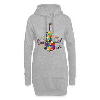 violoncelle - Sweat-shirt à capuche long Femme - gris chiné - Devant