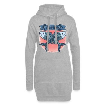 Pêche poissons lac rivière étang nageoire appât cadeau - Sweat-shirt à capuche long Femme - gris chiné - Devant