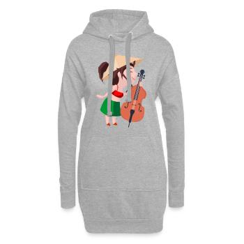 Eine Mädchen mit Kontrabass - Hoodie-Kleid - Grau meliert - Vorne