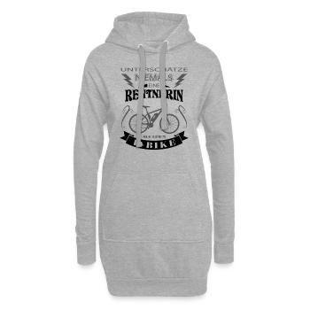 Rentnerin auf einem E-Bike Ebike Fahrrad - Hoodie-Kleid - Grau meliert - Vorne