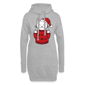 Katze Mittelfinger Weihnachten Geschenk Idee Xmas - Hoodie-Kleid - Grau meliert - Vorne