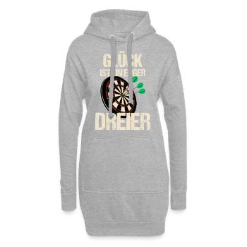 Lustiges Glück ist ein enger dreier Dart Spruch - Hoodie-Kleid - Grau meliert - Vorne
