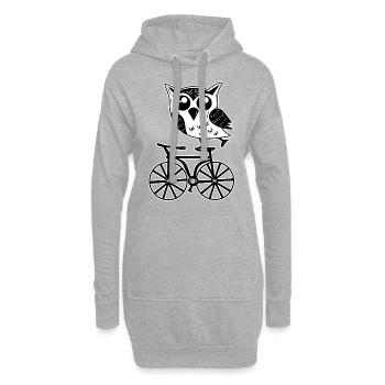 Vélo hibou - Sweat-shirt à capuche long Femme - gris chiné - Devant
