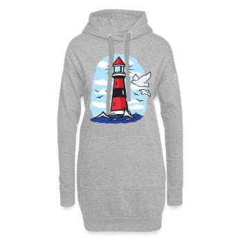 Leuchtturm mit Möwen - Hoodie-Kleid - Grau meliert - Vorne