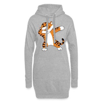 Dabbender Tiger Lustiges Dabbing Tiger - Hoodie-Kleid - Grau meliert - Vorne