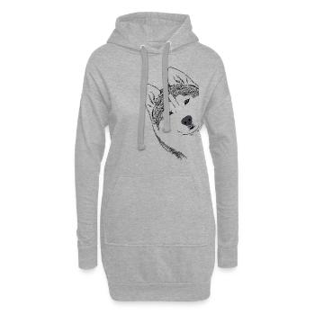 Curieux chien Siberian Husky - Sweat-shirt à capuche long Femme - gris chiné - Devant