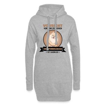 Pomeranian Zwergspitz Pommerscher - Vorsicht - Hoodie-Kleid - Grau meliert - Vorne