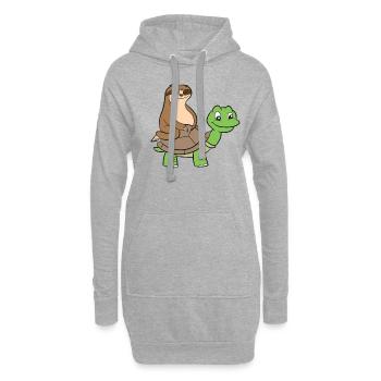Faultier Auf Schildkröte Süßes Schildkröten - Hoodie-Kleid - Grau meliert - Vorne