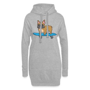 Skateboarding French Bulldog Kids Skater Bulldog - Hoodie-Kleid - Grau meliert - Vorne
