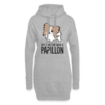 Das Leben ist besser mit einem Papillon - Hoodie-Kleid - Grau meliert - Vorne
