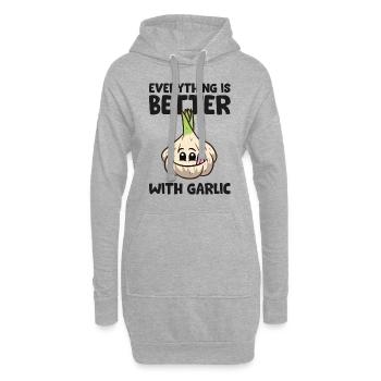 Knoblauchliebhaber Alles ist besser mit Knoblauch - Hoodie-Kleid - Grau meliert - Vorne