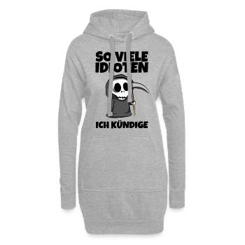 So viele Idioten Ich kündige - Sensenmann Reaper - Hoodie-Kleid - Grau meliert - Vorne