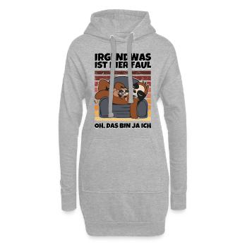 Faultier Spruch Irgendwas ist hier faul - Hoodie-Kleid - Grau meliert - Vorne