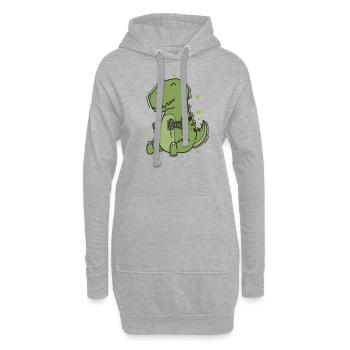 T-Rex Dino mit Hanteln macht Fitness - Hoodie-Kleid - Grau meliert - Vorne