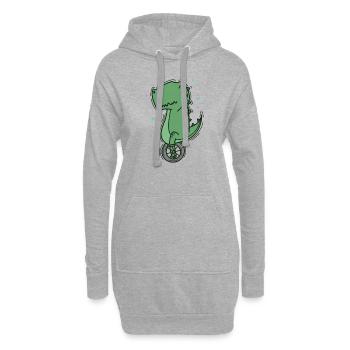 Dino auf einem Einrad Dinosaurier Reptil - Hoodie-Kleid - Grau meliert - Vorne