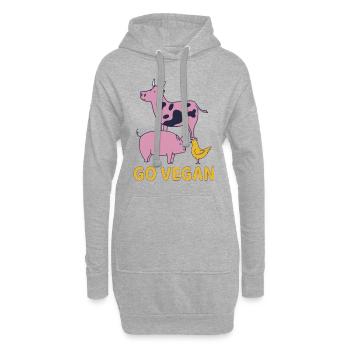 Go Vegan Veganer Kuh Schwein Huhn Vegetarier - Hoodie-Kleid - Grau meliert - Vorne