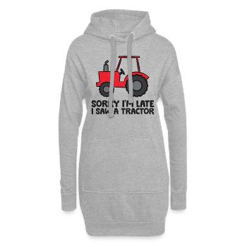 Désolé je suis en retard j’ai vu un tracteur - Sweat-shirt à capuche long Femme - gris chiné - Devant