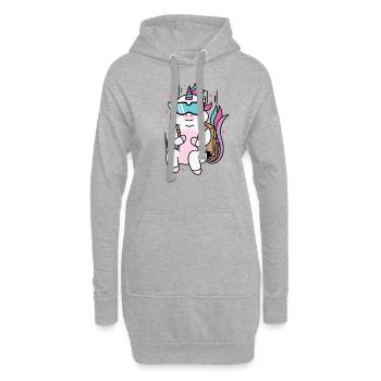 Einhorn springt Fallschirm Fabelwesen Sport - Hoodie-Kleid - Grau meliert - Vorne