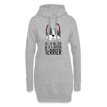 Das Leben ist besser mit einem Boston Terrier Hund - Hoodie-Kleid - Grau meliert - Vorne