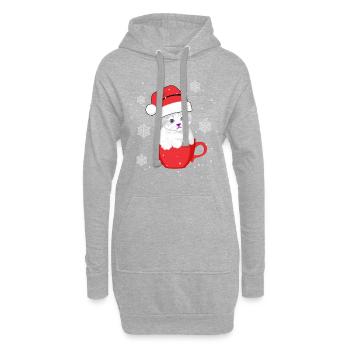 Mignon chat blanc avec chapeau de Noël - Sweat-shirt à capuche long Femme - gris chiné - Devant
