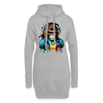 Singe Lunettes de soleil Casque Musique Gamer Gaming - Sweat-shirt à capuche long Femme - gris chiné - Devant
