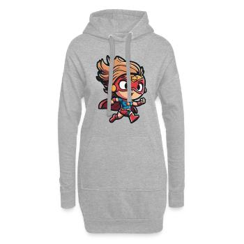 Niedliche Superheldin mit Umhang im Comic-Stil - Hoodie-Kleid - Grau meliert - Vorne