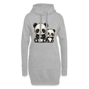 Zwei süße cartoon Pandas für Brüder und Schwestern - Hoodie-Kleid - Grau meliert - Vorne