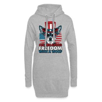 Chihuahua célèbre la liberté avec un woof - Sweat-shirt à capuche long Femme - gris chiné - Devant