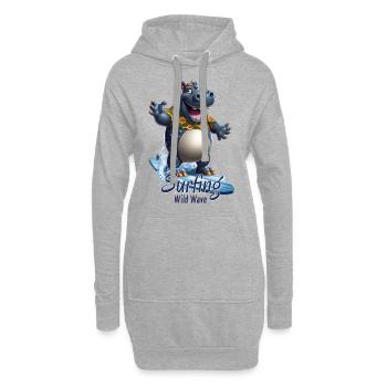 Drôle d’hippopotame avec une planche de surf - surfeur - Sweat-shirt à capuche long Femme - gris chiné - Devant
