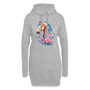 Schöne Blumen Pferde Kunstwerk Pony in Pastell - Hoodie-Kleid - Grau meliert - Vorne