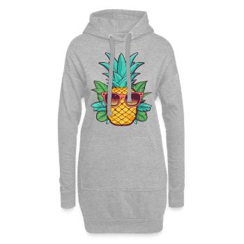 Cartoon Ananas Sommer mit Sonnenbrille Good Vibes - Hoodie-Kleid - Grau meliert - Vorne