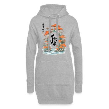 Magische Pilzszene im Ukiyo-E Kanji-Stil - Hoodie-Kleid - Grau meliert - Vorne
