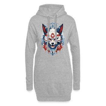 Japanische Kitsune Maske Yokai Ukiyo-E Design - Hoodie-Kleid - Grau meliert - Vorne