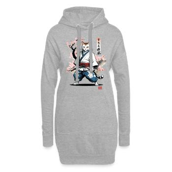 Chat samouraï Vintage Japon Streetwear Art - Sweat-shirt à capuche long Femme - gris chiné - Devant