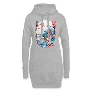 Vintage Ukiyo-E Koi Karpfen Kirschblüten Design - Hoodie-Kleid - Grau meliert - Vorne