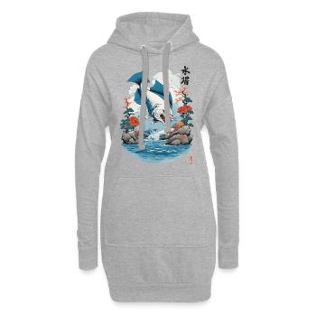 Ukiyo-E Catfish Japon Chat Streetwear Style - Sweat-shirt à capuche long Femme - gris chiné - Devant